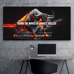 Wall Street Bull Wall Art Wealth Investing Poster, Trading Motivation Canvas, Trader Money Mindset Print, Stock Market Printable Forex Sign