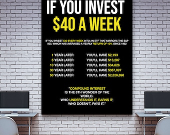 If You Invest 40 a Week Wall Art | Compound Interest Poster | Finance Motivation Canvas Print | Investing Mindset Decor |