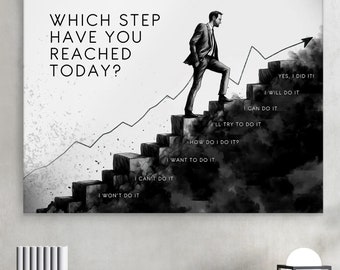 Motivational Steps Wall Art | Success Mindset Canvas Print | Office Decor Poster | Entrepreneur Quote Art | Productivity Wall Art