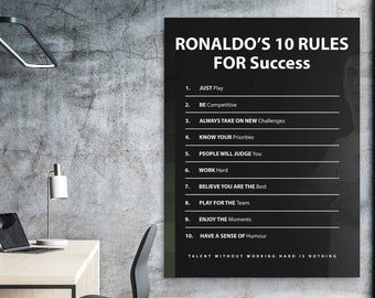 Cristiano Ronaldo 10 Rules For Success Wall Art, Inspirational Soccer Print CR7 Athlete Mindset Canvas Inspiring Football Poster Sport Quote