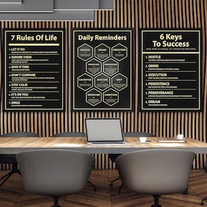 Arte mural motivacional para oficina, lienzo con reglas de éxito, póster con recordatorios diarios, decoración de pared con frase de emprendedor