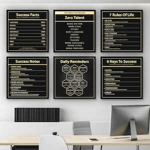 6x Success Office Decor Motivational Modern Wall Art Canvas Prints Inspirational Bundle Set of 6 Piece Zero Talent 7 Rules Of Life Printable