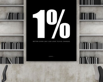 1% Better Every Day Motivational Wall Art – Productivity Canvas Print, Minimalist Office Poster, Success Mindset Decor, Digital Download