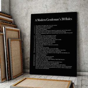 Motivational Wall Art for Office Decor - Gentlemen&#39;s 30 Rules Wall Hanging Gift for a Special Person - Inspirational Classroom Wall Art