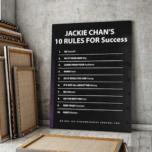 Jackie Chan 10 Rules For Success Wall Art Martial Arts Print, Kung Fu Legend Canvas, Fitness and Wellness Poster, Comedy Cultural Icon Decor