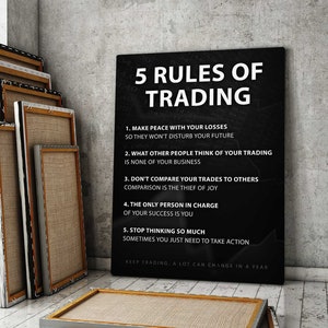 5 Rules Of Trading Motivational Wall Art Trader Office Decor Canvas Print, Gift For Trader Investor, Money Stock Market Poster, Trading Sign