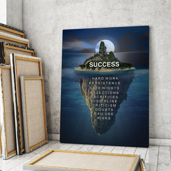 Entrepreneur Triumph Canvas Island Success Motivation Office Wall Decor Iceberg Poster Hustle Quote Digital Art Inspirational Printable Sign