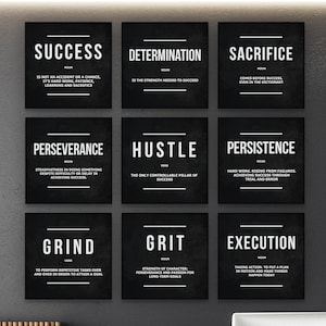 Motivational Wall Art Canvas Prints Set of 9  Entrepreneur Decor for Success  Hustle  Modern Inspirational Office Decor