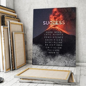 Success Volcano Motivational Quote Canvas Print Wall Art Office Decor / Hard Work Late Nights / Success Quote