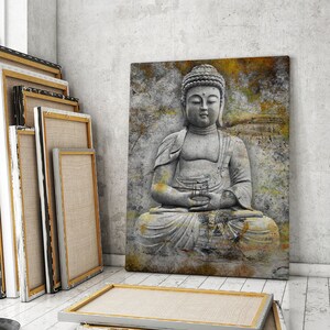 Buddha Wall Art Canvas Print Meditation Poster, Hindu Home Decor Yoga Room Gautama Zen Sign Printable Buddhist Statue Digital Art Buddhism