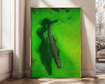 Crocodile Wall Art Canvas Print, Alligator Poster, Wildlife Nature Decor, Animal Artwork, Jungle Framed Canvas, Exotic Digital Download
