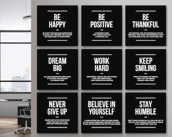 9 láminas motivacionales para pared, impresiones con citas en blanco y negro, decoración de pared para oficina, pósteres de mentalidad de éxito, arte inspirador en lienzo, decoración para gimnasio u oficina.