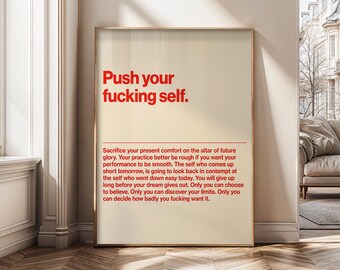 Plakat na płótnie z motywującą grafiką ścienną „Pchnij swoje cholerne serce” | Wyrazisty, inspirujący cytat do biura | Sztuka motywująca do siłowni i pracy
