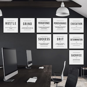 9x Motivational Canvas Prints, Business Wall Art Definition Posters Inspiration Company Decor, Digital Office Quotes Success Signs Printable