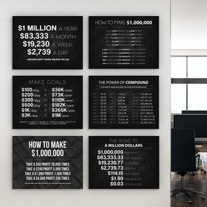 Money Bundle Set 6x Finance Wall Art, Motivational Office Decor Canvas Prints