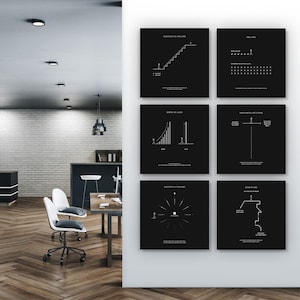 6x Visual Motivational Wall Art Office Decor Canvas Prints, Minimalist Modern Art 6 Piece Bundle