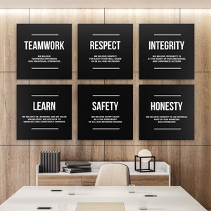 6x Company Core Values Inspirational Wall Art Canvas Prints, Team Office Decor, Teamwork Inspiration Poster Modern Business Definition Signs