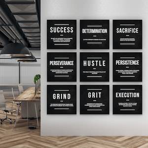 9x Office Decor Motivational Wall Art Canvas Prints Entrepreneur Bundle Set 9 Pieces Inspirational Grind Hustle Success Execution Modern Art
