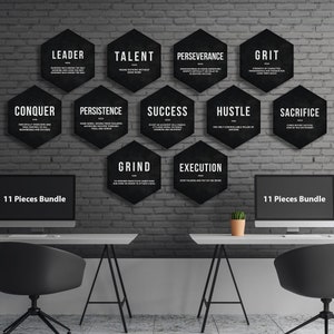 Hexagon Canvas Prints Bundle Office Decor Motivational Modern Wall Art Hustle Success Hexagonal Definition Set Of 3x, 5x, 7x, 9x, 11x Pieces