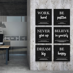 Set of 6 Inspirational Office Wall Art Canvas Prints Motivational Bundle Workplace Decor, Dream Big, Stay Positive, Work Hard, Be Happy Sign