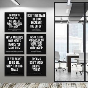 Entrepreneur Office Decor Bundle 6 Motivational Canvas Prints Modern Workspace Wall Inspiration Team Quote Digital Art Inspire Company Signs