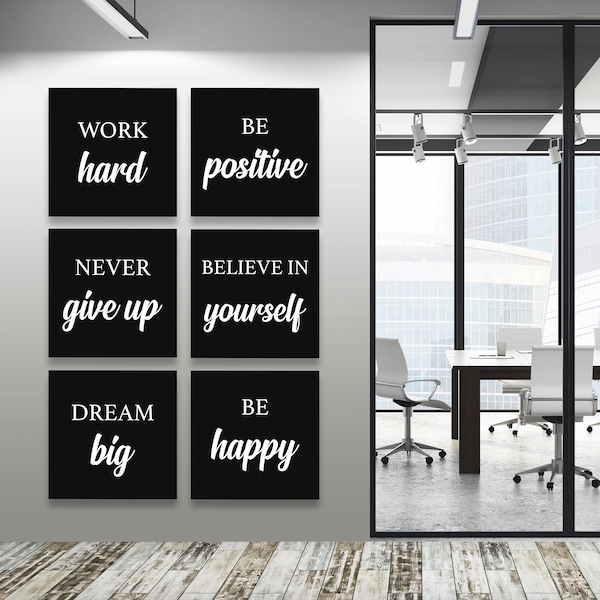 Motivate Your Workspace 6-Piece Inspirational Office Decor Canvas Prints Work Hard, Dream Big, Be Happy, Believe in Yourself, Stay Positive