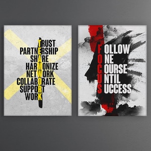 Workplace Sign, Inspiring Teamwork Focus Canvas Prints Office Decor, Motivational Business Wall Art Bundle, Team Reminder Quote