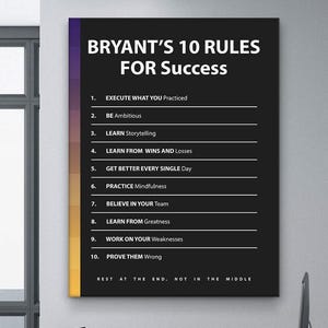 Kobe Bryant Success Rules Wall Art  Motivational Basketball Decor  Black Mamba Mentality Canvas Print