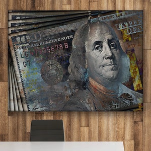 100 Dollar Bill Canvas Print Wall Art Home Office Decor, Money Pop Art, Ben Franklin 100 Dollar Large Art Print, Finance Sign, Money Artwork