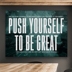Push Yourself to Be Great Wall Art - Motywujący wydruk na płótnie do biura, siłowni i przedsiębiorców | Daily Grind Mindset Decor