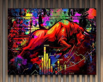 Charging Bull Wall Art, Stock Market Bull Canvas Print, Investor Office Decor, Financial Motivation Poster, Trading Wall Art