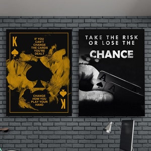 Spielzimmer Inspiration: 2x Poker motivierende Leinwände, Spielzimmer Wand Kunst Bundle, Risikobereitschaft Dekor Kunst Poster Schilder