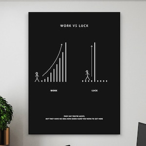 Modern Office Decor, Work Hard vs Luck Canvas Print, Motivational Quote Wall Art