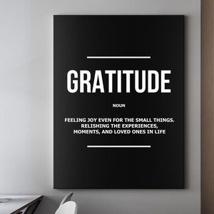 Gratitude Noun Definition Wall Gratefulness Poster Office Decor Modern Canvas Print, Inspire Appreciation Sign Quote