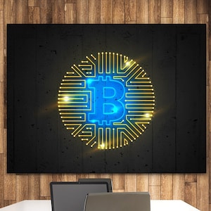 Bitcoin Wall Art Office Decor Canvas Print, Neon BTC Art Print, Cryptocurrency Artwork, Crypto Bitcoin Sign, Blockchain Bitcoin Coin Poster