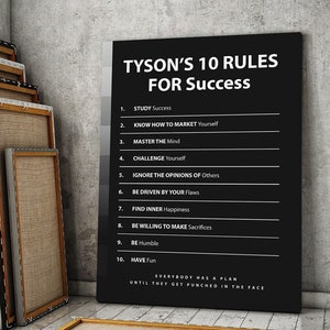 Boxer Mike Tyson&#39;s 10 Rules For Success: Inspirational Canvas Prints Boxing Gym Decor Printable, Fighter Motivation Wall Art, Sports Poster
