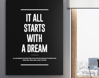 Dream Big Inspirational Quote Canvas Print, Office Wall Decor, Motivational Art, Success Mindset Poster, Inspiration Sign