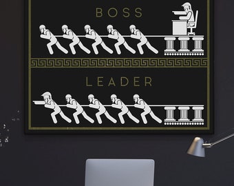 Boss vs Leader Wall Art, Leadership Motivation Canvas Print, Entrepreneur Office Decor, Business Mindset Poster