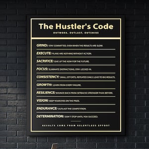 The Hustler’s Code Wall Art, Motivational Quote Canvas Print, Entrepreneur Office Decor, Hustle Mindset Poster, Digital Download
