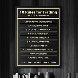 Canvas Print Digital Download Art - 10 Rules for Trading Stock Market Art - Inspirational Art for Day Traders - Framed Art for Wall Decor