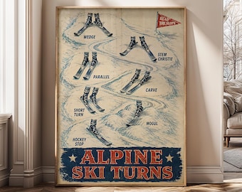 Vintage Ski Wall Art, Retro Alpine Sports Poster, Ski Lodge Canvas Print, Winter Cabin Decor, Skier Gift, Digital Download- SH683