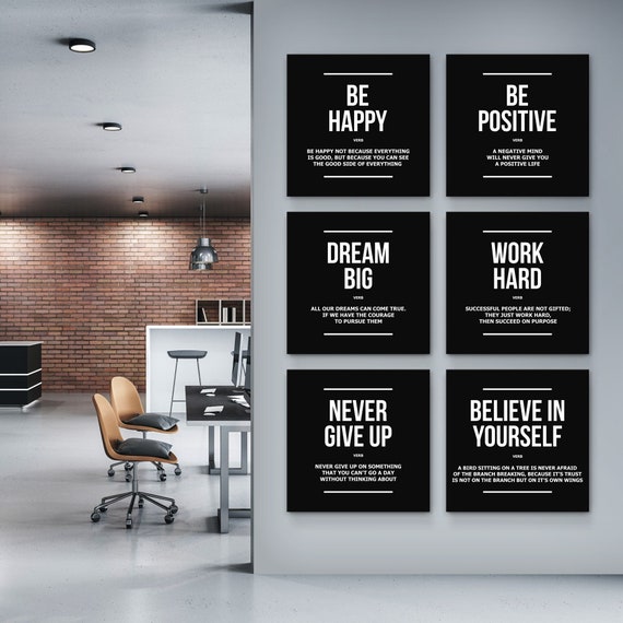 6x Motivational Wall Art Canvas Prints Office Decor, Dream Big, Work Hard,  Be Happy, Be Positive, Never Give up Motivation Verb Definitions -   Canada