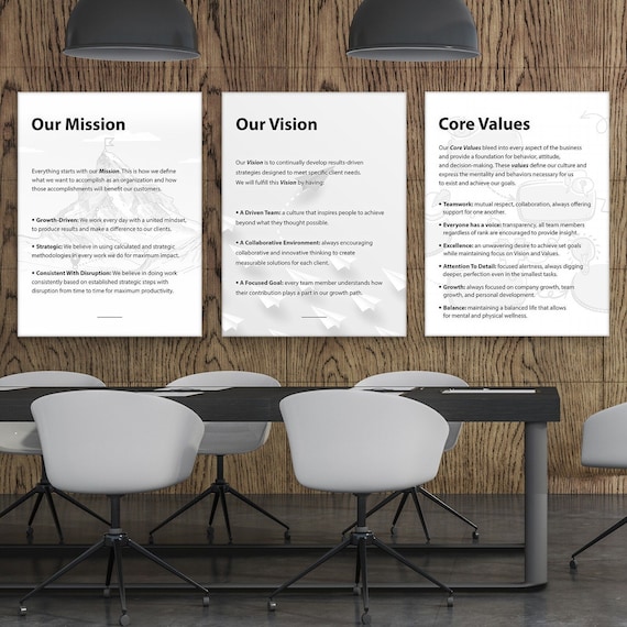3x Company Growth Strategy Core Values Inspiration Wall Art - Etsy España