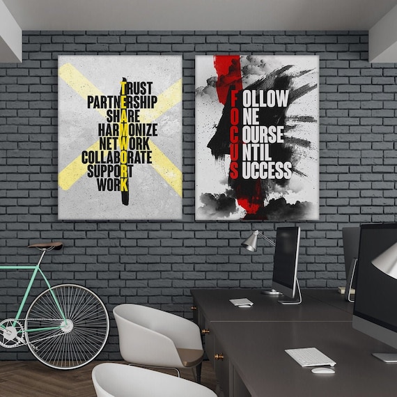 2x Teamwork Focus Office Decor Motivational Wall Art Canvas Print