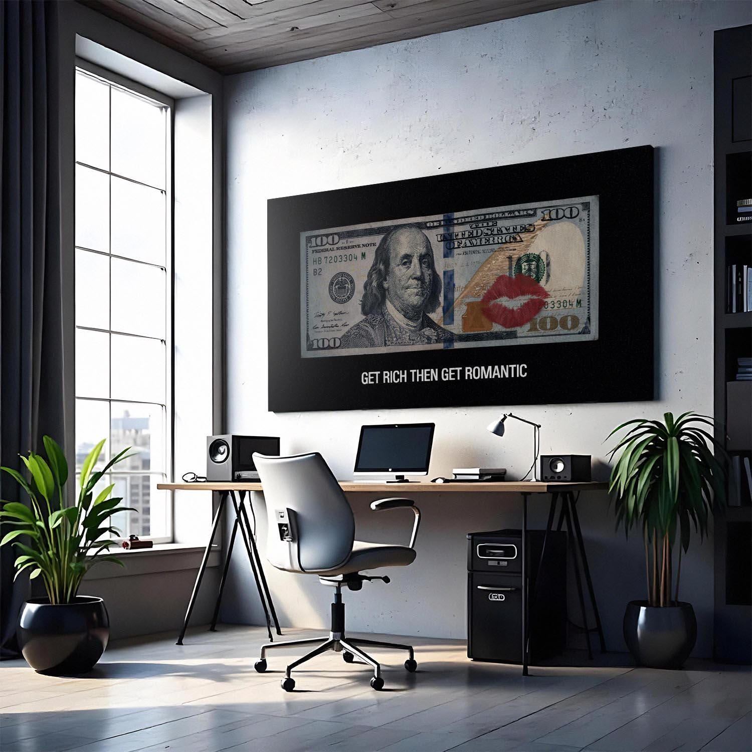 Get Rich Then Get Romantic Wall Art, Money Quote Canvas Print, Hustle Mindset Poster, Entrepreneur Office Decor, Luxury Money Art - SH240C