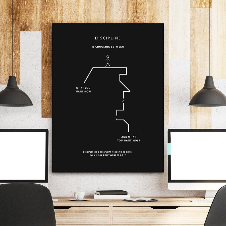 Discipline Motivational Wall Art canvas print or framed poster for your home, workspace, or office decor! This minimalist wall art and modern art will work as a daily reminder for entrepreneurs and people who have big goals!