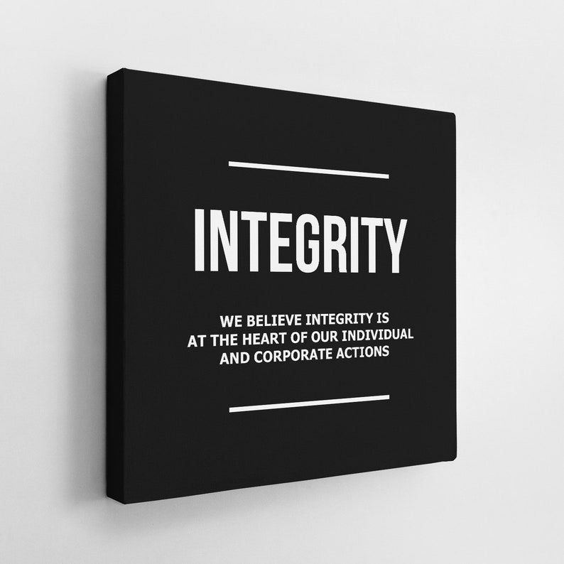 This inspirational teamwork wall art of Company Core Values will work as a daily reminder for your team to follow the simple principles of your successful company philosophy! Take your extra inspiration dose of honesty, safety, integrity, teamwork.