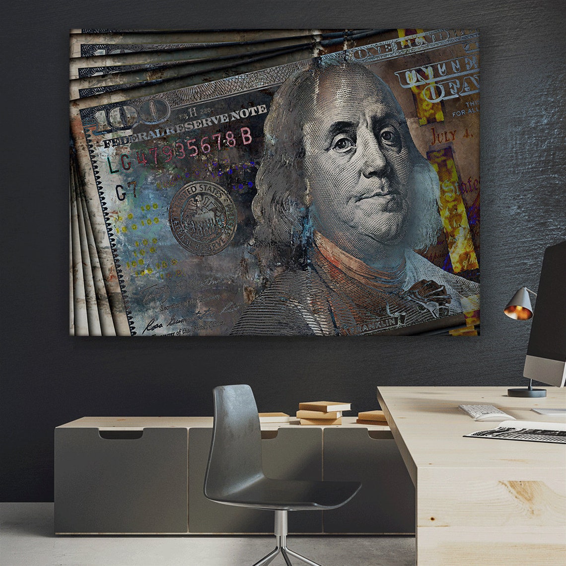 100 Dollar Bill Canvas Print Wall Art Office Decor / Money Art Etsy