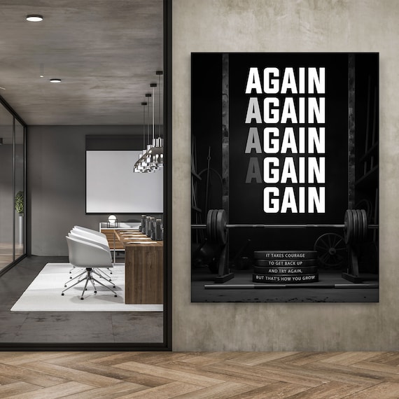 Motivational Wall Art, Gym Poster, AGAIN Canvas Print, Inspirational Office Decor, Workout Room Wall Decor, Fitness Quote Artwork