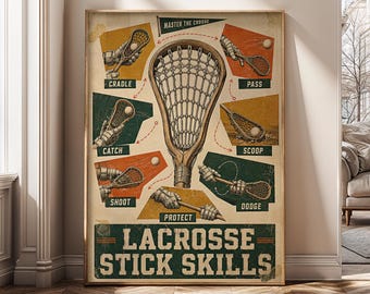 Vintage Lacrosse Wall Art, Retro Sports Skills Poster, Lacrosse Canvas Print, Athlete Bedroom Decor, Coach Gift, Digital Download- SH687